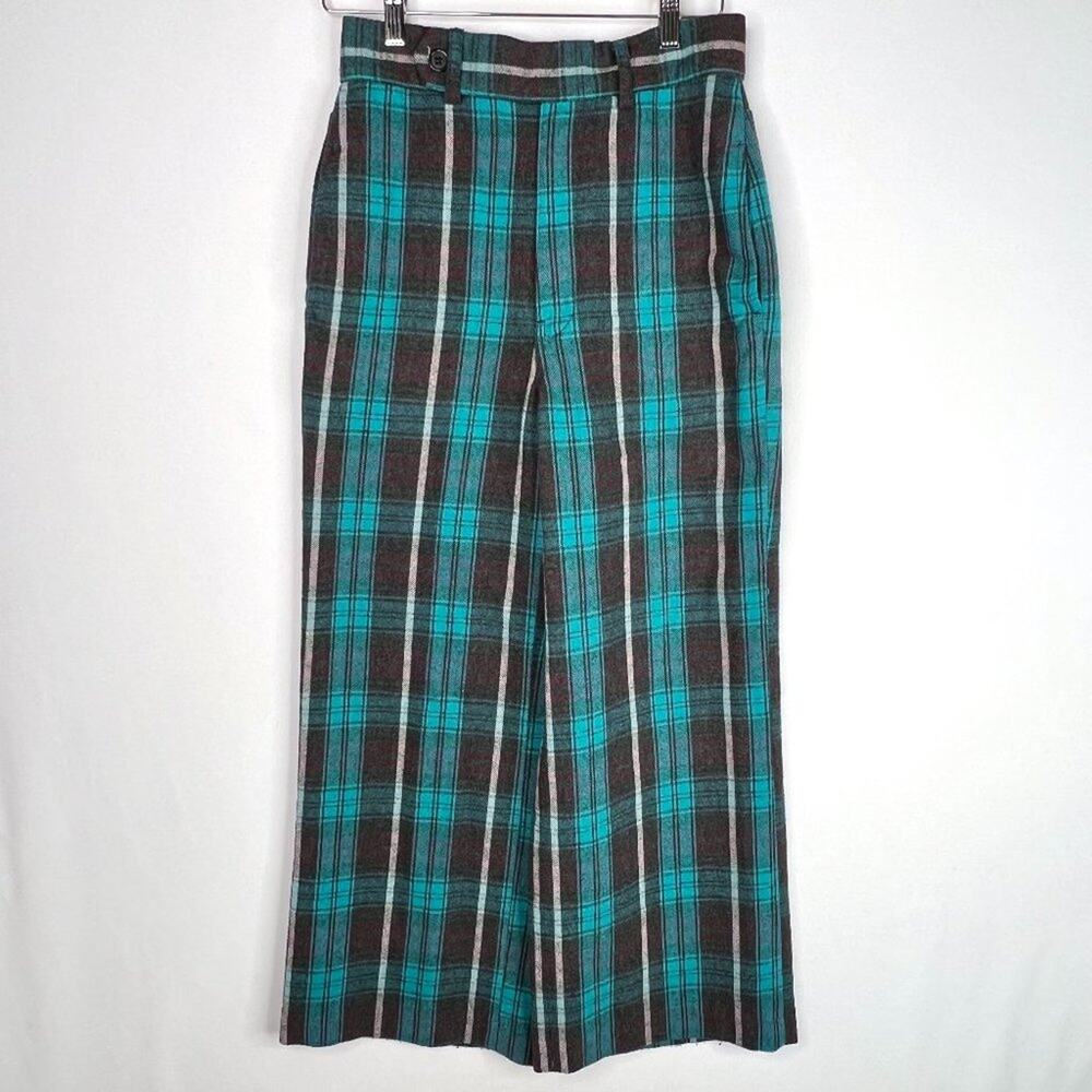 Urban Outfitters Teal Plaid Wide Leg High Waisted Pants 4